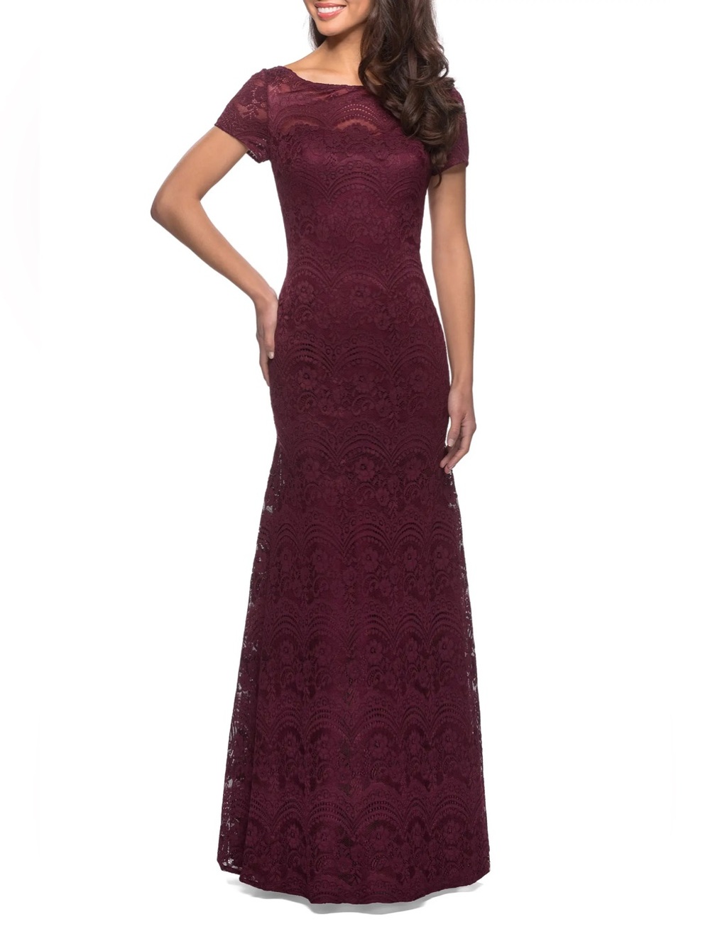 La Femme Garnet Lace Mermaid Dress